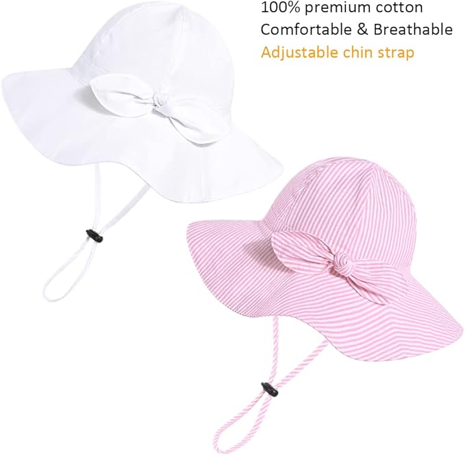Baby Girl Sun Hat with UPF 50+ Outdoor Adjustable Beach Hat with Wide Brim Bucket Hats