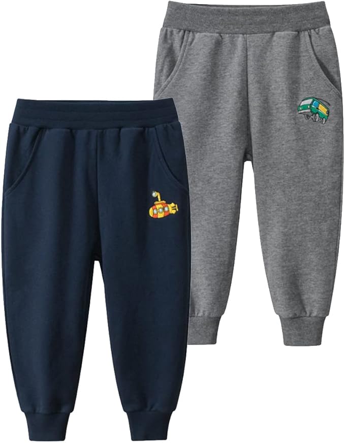 GFQLONG Toddler Boys 3 Pack Cotton Active Jogger Pants,Kids Cartoon Sweatpants Casual Lounging Bottoms