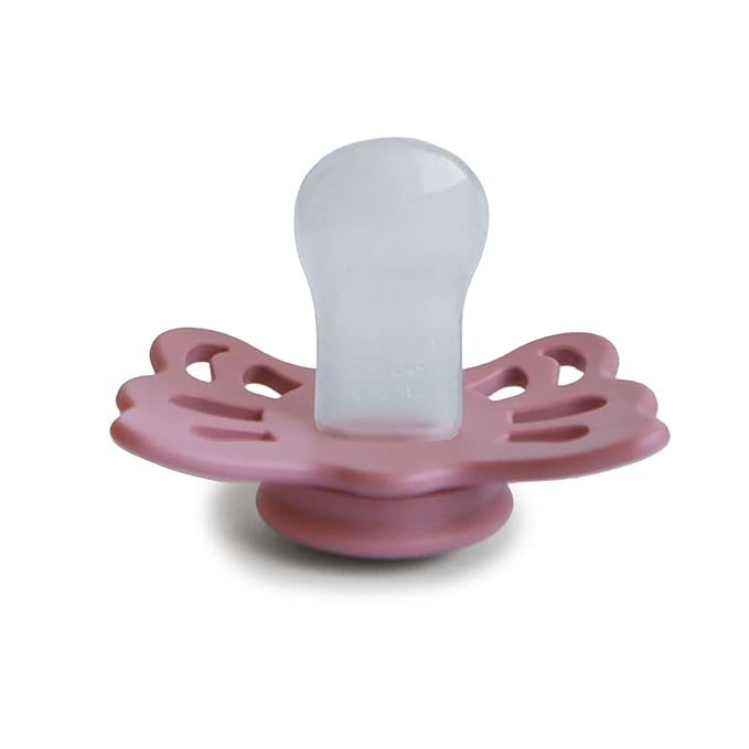 FRIGG Butterfly Anatomical SilkySoft Silicone Baby Pacifier | Made in Denmark | BPA-Free (Cedar/Baby Pink, 0-6 Months)