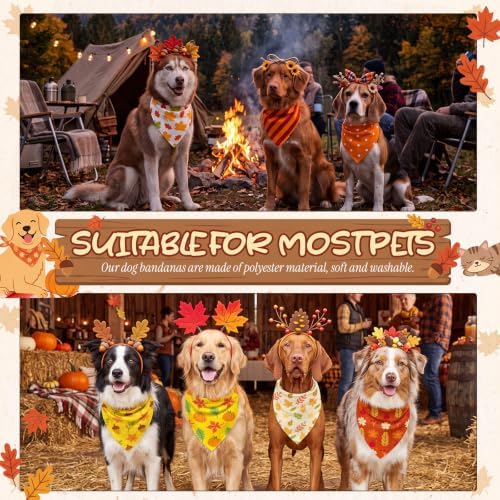 100 Pcs Fall Dog Bandanas Bulk Autumn Pumpkin Maple Leaves Pattern - Image 6