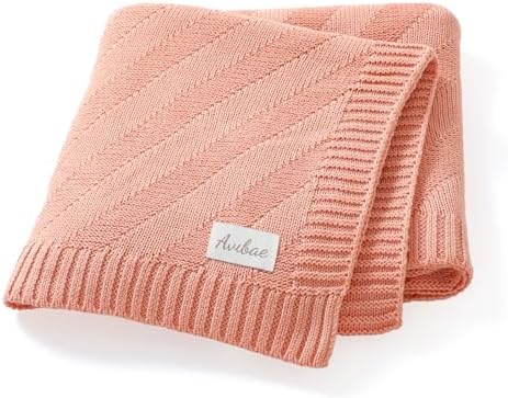 Avibae Knitted Baby Throw Blanket, Solid Color Swaddling Receiving Blanket by B