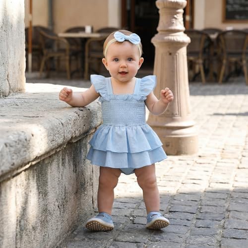 Newborn Baby Girls Summer Clothes Ruffle Sleeveless Pleated Smocked Bubble - Image 4