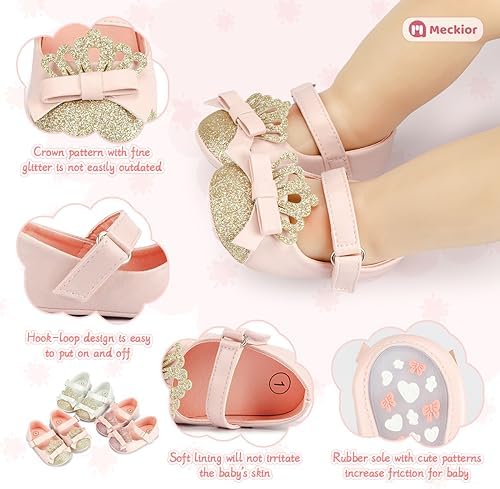 Meckior Infant Baby Girls Soft Sole Bowknot Princess Wedding Dress Mary Jane - Image 5