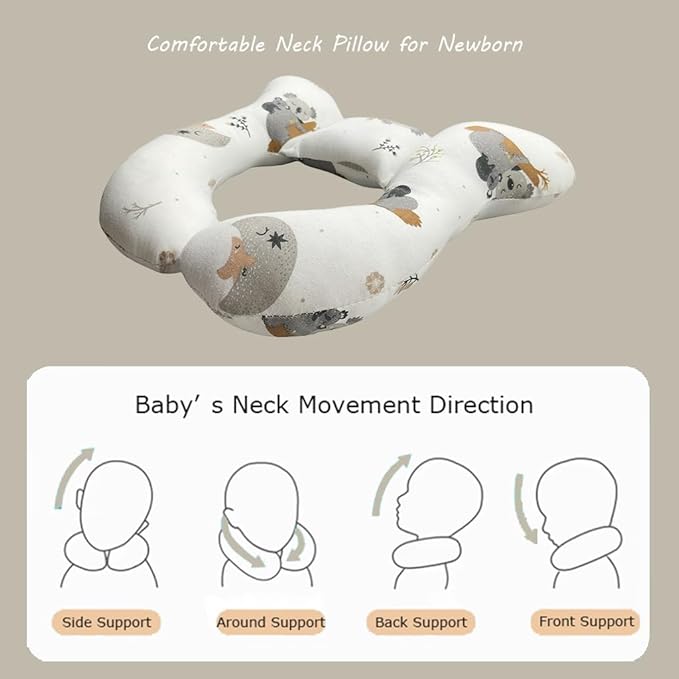 Baby Neck Pillows, Comfortable Baby Travel Head Neck Support Pillow for Car Seat Stroller Pushchair, Soft PP Cotton Travel Pillow for 0-1 Year Old Toddler Infant Newborn, Koala