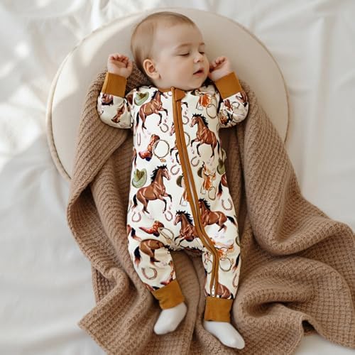 Western Baby Cowboy Clothes Neutral Zipped Fall Romper Outfit - Image 2