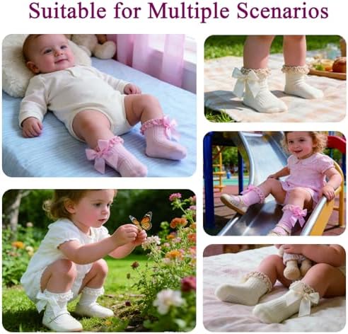 Baby Girl Socks, Ruffle Grip Bows, Toddler Newborn Infant, 6 Pairs - Image 2