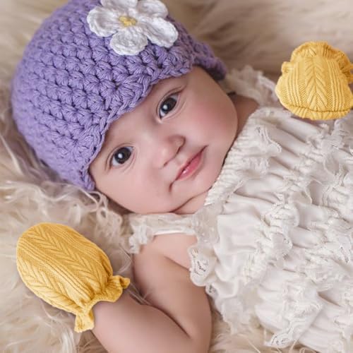 AQOKKA Newborn Receiving Blanket Wheat Ear Bow Hat Mitten Set | 4 Set Receiving - Image 6