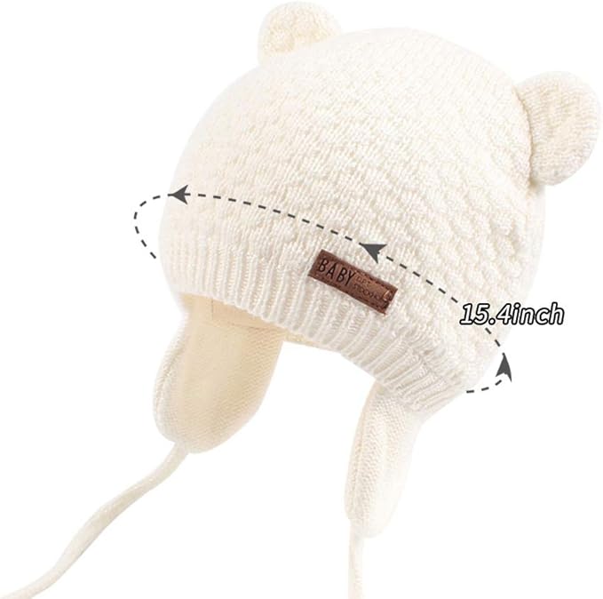 BAVST Baby Beanie Hat for Winter with Earfalp Cute Bear Kids Toddler Girls Boys Warm Knit Cap 0-2Years