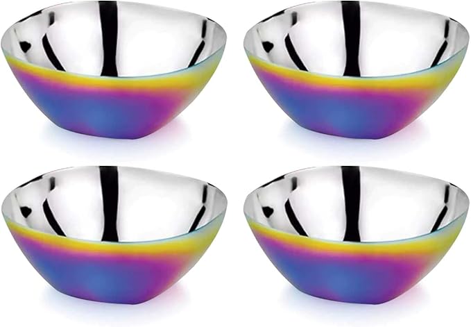 Ahimsa Stainless Steel Bowls for Kids | Non Toxic, Pediatrician Designed Toddler Bowls 12oz | Durable Metal Kids Bowl, Easy to Clean, Dishwasher Safe | Set of 4 Fun Rainbow