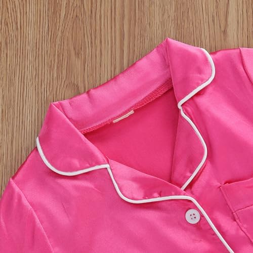 Kids Baby Girl Boy Satin Pajamas Set Button Down Sleep Shirt Top+Long Pants - Image 4
