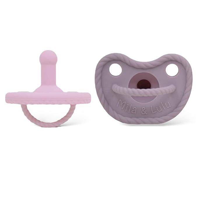 Mila & Lulu Round Silicone Pacifiers (Set of 2) – 100% Food-Grade, One-Piece Design, Soft Round Nipple, Doubles as Teether for Newborns and 0+ Months – Ballerina/Mauve