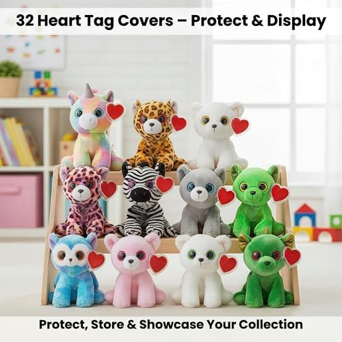32-Pack Beanie Baby Tag Protectors – Clear Plastic Heart Tag Covers - Image 6