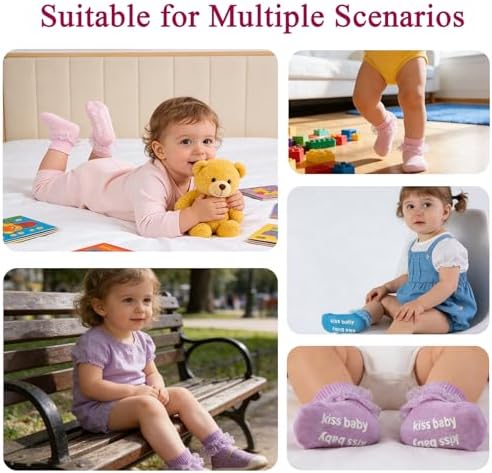 Baby Girl Ruffle Socks with Grips Lace Frilly Ankle Dress Socks - Image 6