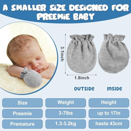 Vabean 12 Pairs Preemie Baby Mittens No Scratch Cotton Premature Baby Gloves - Image 2