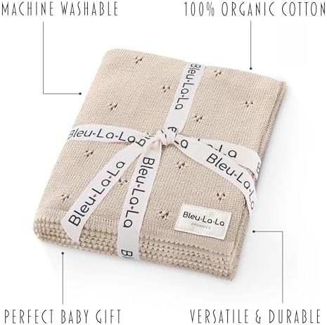 100% Luxury Organic Cotton Pointelle Knit Baby Quilt Blanket – Refined - Image 3