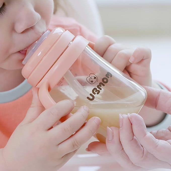UBMOM No-spill, Backflow prevention Sippy Cup with Straw, PPSU Learner Cup with Handle for Baby and Toddlers, BPA free, 6.76oz (Strawberry)