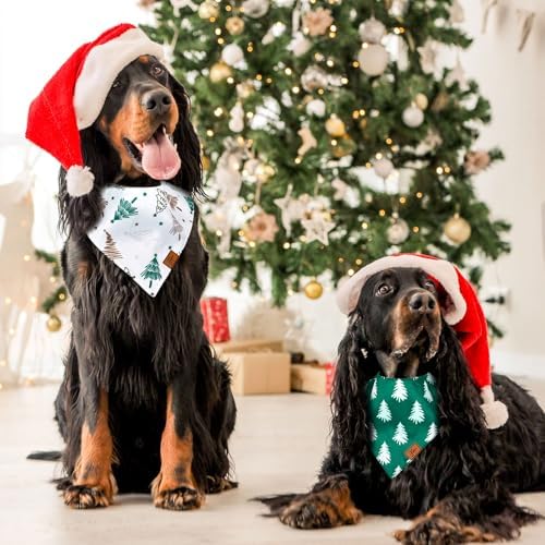 JarThenaAMCS 2Pcs Christmas Dog Bandana Green White Xmas Tree Fabric Pet Scarf - Image 7