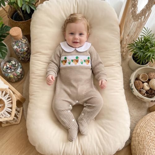 Bagilaanoe Newborn Baby Boy Footie Romper Waffle Knit Outfit Fall Jumpsuit | - Image 3