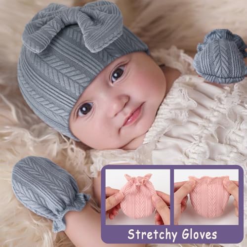 Newborn Baby Hats and Mittens Set Infant Bow Beanie Cap Toddler Gloves Newborn - Image 3