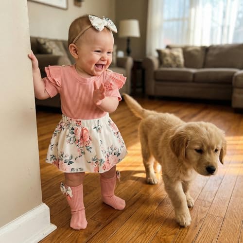 Giraropa Newborn Baby Girl Clothes Smocked Bubble Romper Dress + Socks + - Image 2