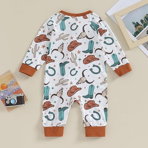 Western Baby Cowboy Clothes Neutral Zipped Fall Romper Outfit - Image 3