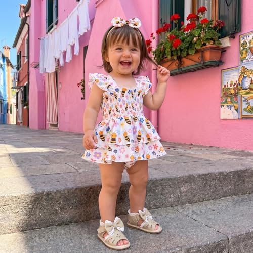 Newborn Baby Girls Summer Clothes Ruffle Sleeveless Pleated Smocked Bubble - Image 3