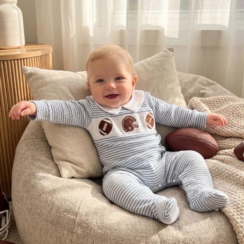 Bagilaanoe Newborn Baby Boy Footie Romper Waffle Knit Outfit Fall Jumpsuit | - Image 2