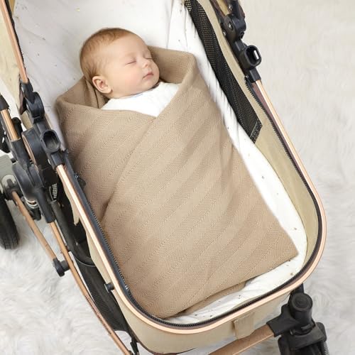 Avibae Knitted Baby Throw Blanket, Solid Color Swaddling Receiving Blanket - Image 7