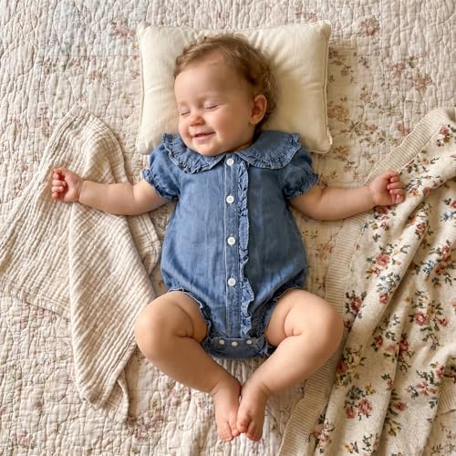Baby Girl Denim Outfit Button Romper Jean Jumpsuit Shorts Overalls Toddler - Image 3