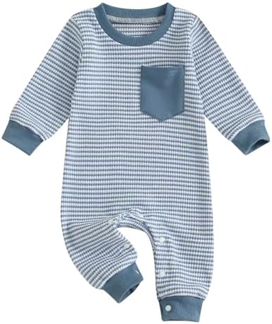 VISGOGO Newborn Infant Baby Boy Waffle Cotton Romper Clothes Onesie Stripe by VISGOGO