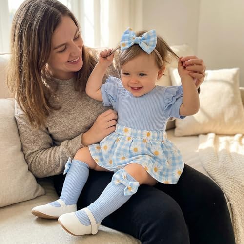 Giraropa Newborn Baby Girl Clothes Smocked Bubble Romper Dress + Socks + - Image 4