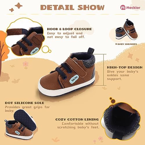 Meckior Toddler Baby Boys Girls High Tops Ankle Sneakers Soft Anti-Slip Sole PU - Image 5