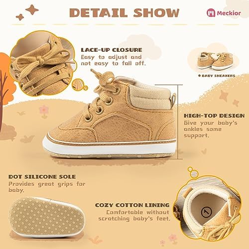 Meckior Toddler Baby Boys Girls High Tops Ankle Sneakers Soft Anti-Slip Sole PU - Image 5