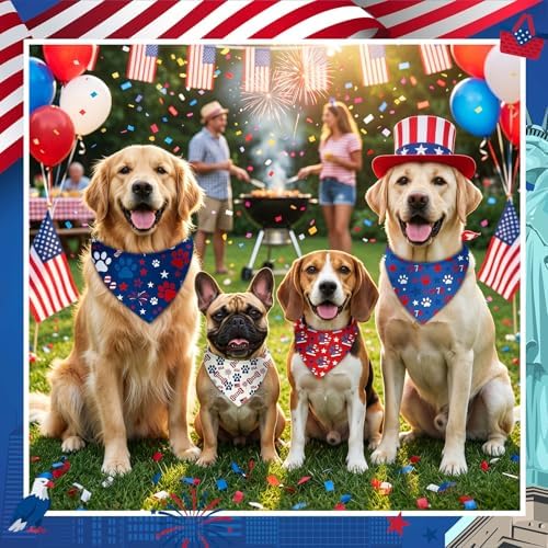 100 Pcs 4th of July Dog Bandanas Bulk Patriotic Paw Prints Pattern - Image 6