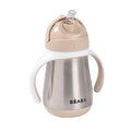 Beaba Stainless Steel Straw Sippy Cup, Insulated Toddler Cups Spill Proof with Removable Handles, Made with High Grade Stainless Steel, 8+ months, 8.5 oz Oat