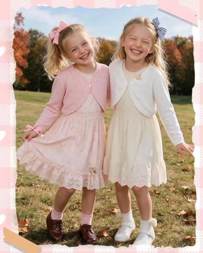 Girls Cardigan, Girls Bolero Shrug Sweater, Kids Knit Hollow Out Long Sleeve - Image 3