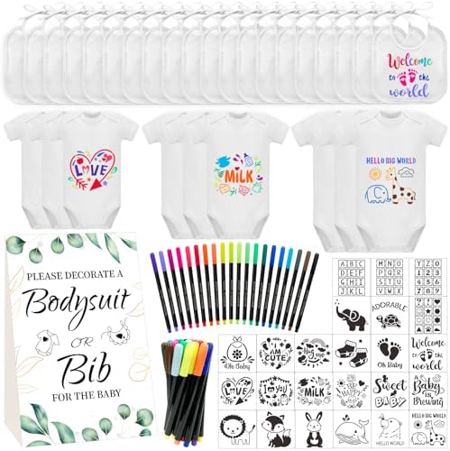 Bibs Bodysuits Baby Shower Game Sign Set Newborn Onesies Feeder Gift Fabric by Aisharery