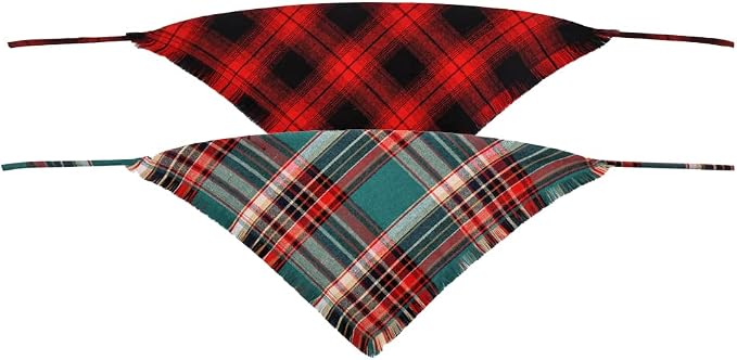 Christmas Dog Bandana Plaid Reversible Triangle Bibs Scarf Accessories - Image 2