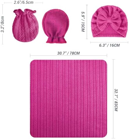 AQOKKA Newborn Receiving Blanket Wheat Ear Bow Hat Mitten Set | 4 Set Receiving - Image 2