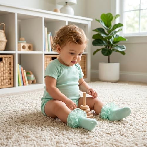 Baby Girls Ruffle Socks Double Layer Lace Turn Cuff Dress Socks - Image 3