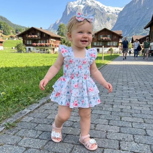 Newborn Baby Girls Summer Clothes Ruffle Sleeveless Pleated Smocked Bubble - Image 2