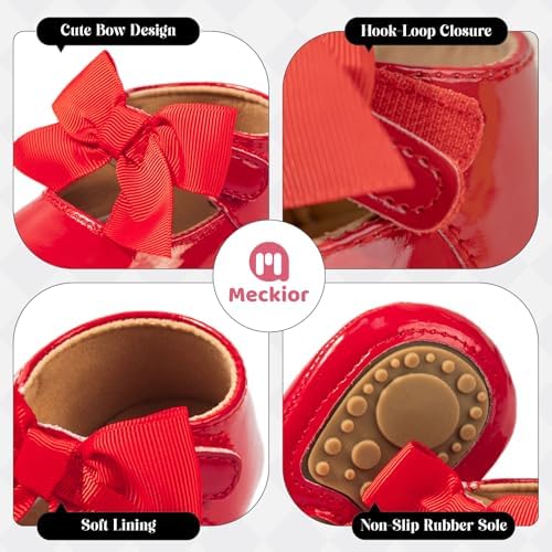 Meckior Infant Baby Girls Soft Sole Bowknot Princess Wedding Dress Mary Jane - Image 5
