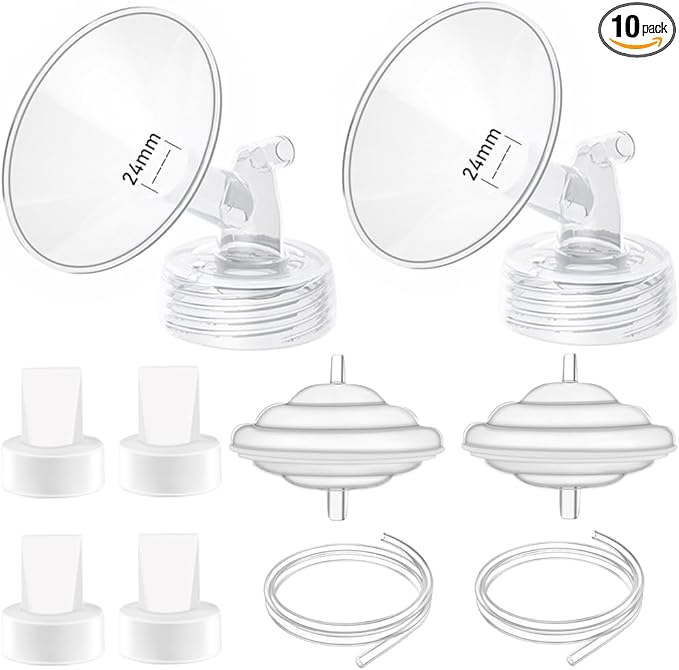 24mm Flange Pump Parts Compatible Spectra S1 S2 9 Breast Pumps Replacement,Full Set Replacements Include Flange Backflow Protector Membrane Duckbill Valve Tube,Not Original Accessories