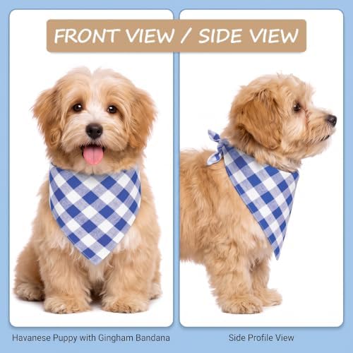 Blue Gingham Dog Bandana, Cotton Linen Adjustable Triangle Dog Scarf Plaid Pet - Image 4
