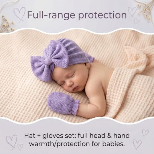 Newborn Baby Girl Hat Mittens Preemie Soft Hospital Bow Hats Beanie No Scratch - Image 4