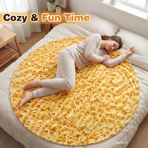 SeaRoomy Ramen Noodles Blanket, Realistic Food Funny Round Blanket, 60 in - Image 6
