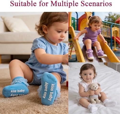 Baby Girl Ruffle Socks with Grips Lace Frilly Ankle Dress Socks - Image 2