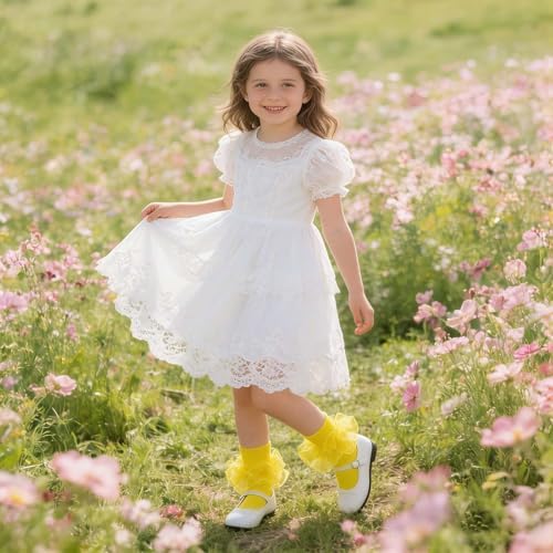 Girls Ruffle Socks Double Lace Turn Cuff Frilly Church Dress Socks - Image 3