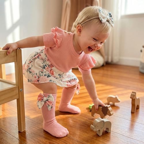 Giraropa Newborn Baby Girl Clothes Smocked Bubble Romper Dress + Socks + - Image 5