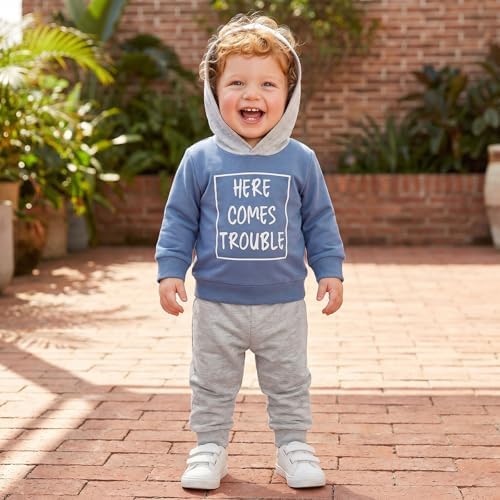 Infant Baby Boy Fall Winter Clothes Outfit Hooded Long Sweatshirt Pant Set - Image 6